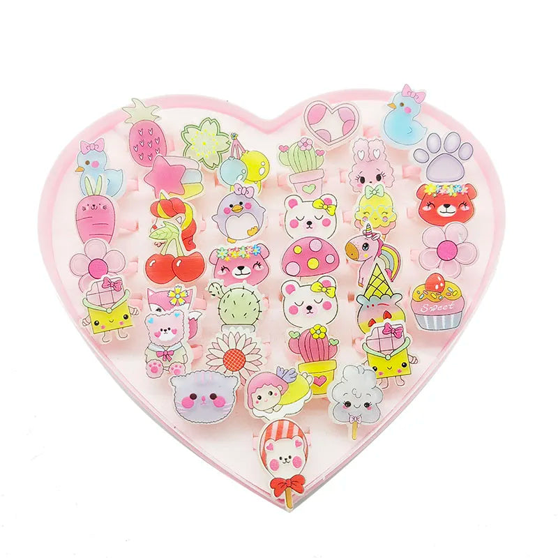 30pcs/Lot Wholesale Child Open Design Resin Candy Flower Finger Rings Plastic Pink Kid Ring Children Party Gifts Birthday Girls
