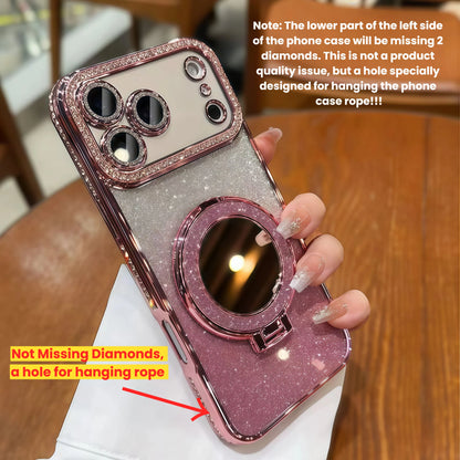 Glitter Mirror Case For iPhone 17 Pro Max 16 15 14 13 Diamond Makeup Cover
