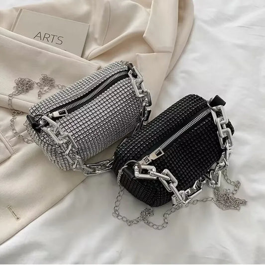 Allover Rhinestone Bucket Bag, Glitter Chain Prom Purse, Women's Mini Crossbody Bag (18cm*13cm*13cm)