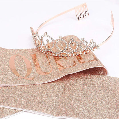 2pcs  "Birthday Queen" Ribbon + Birthday crown tiara for Bachelorette Party Girls Birthday Party Decoration Party Supplies Gifts