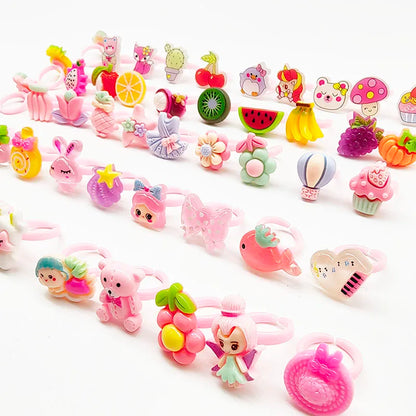 30pcs/Lot Wholesale Child Open Design Resin Candy Flower Finger Rings Plastic Pink Kid Ring Children Party Gifts Birthday Girls