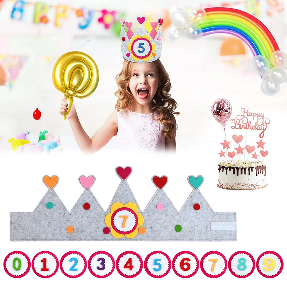 Adjustable Birthday Hat Princess Birthday Felt Hat children's Birthday Decoration Hallowen Cosplay Crown Photo Props Party Decor