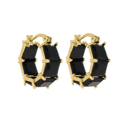 Princess Square White/Black CZ Hoop Earrings for Women Luxury Accessories Wedding Party Temperament Elegant Lady Jewelry