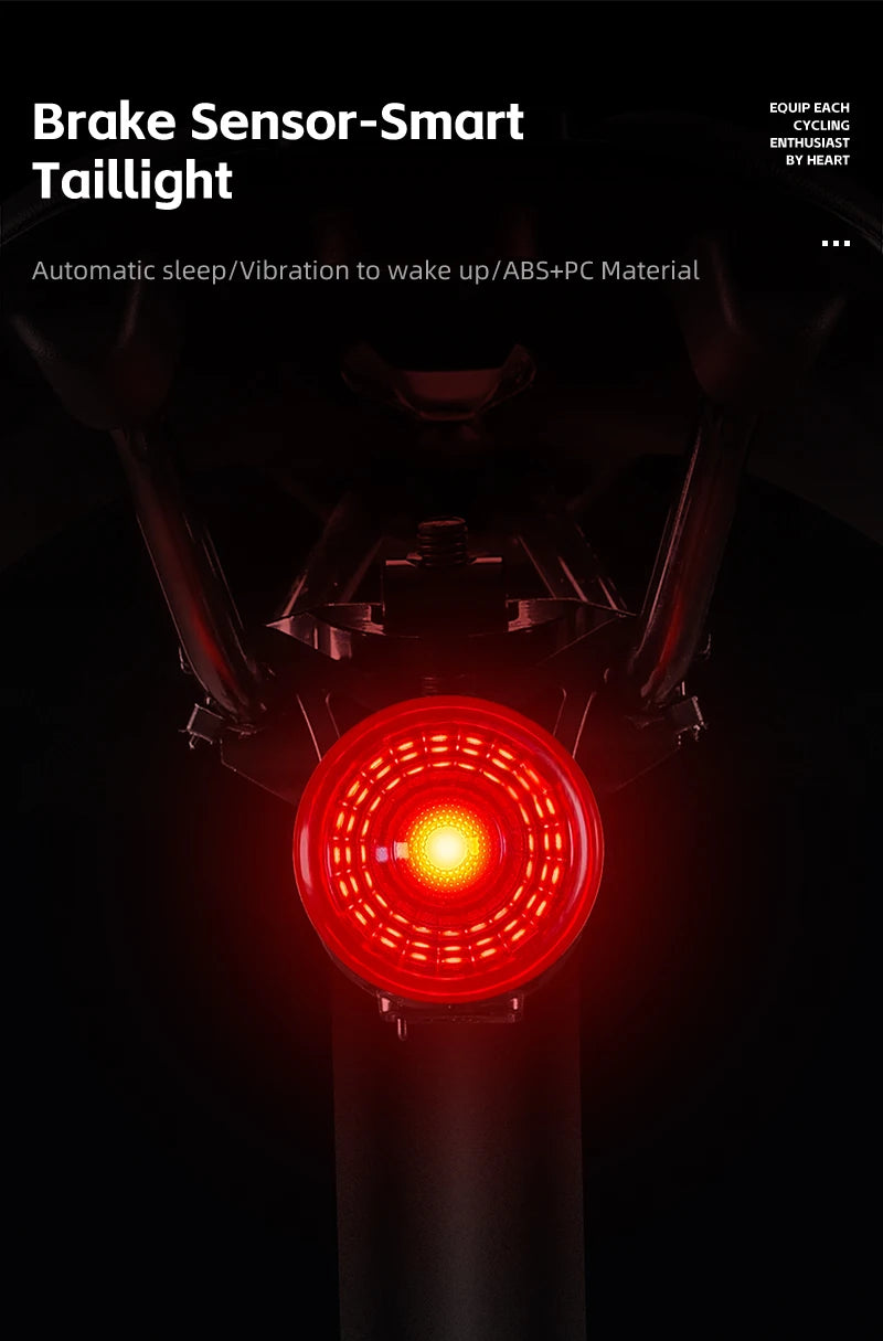 WEST BIKING Smart Brake Bike Tail Light Intelligent Type-C Charging Portable Safety Night Cycling Rear Light Bike Accessories
