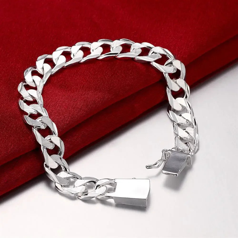 New Noble Women's Mens Fashion Silver Color Bracelet Fashion Jewelry Gift Men's 10MM Chain Square Beautiful