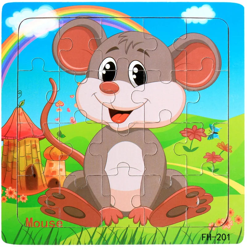 Baby Toys 20Piece Wooden Puzzle Cartoon Animal Vehicle 3D Jigsaw Puzzle Game Montessori  Educational Toys For Children Gifts