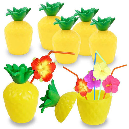 6/10pcs Hawaiian Summer Pineapple Coconut Drinking Cups Strawberry Shaped Juice Drink Cups for Birthday Wedding Beach Pool Party