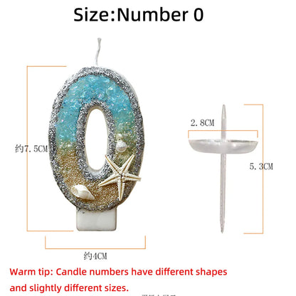 3inch Birthday Candle Large Number 4 Candle Marine style Beach Starfish Seashells Cake Topper for Kids Birthday Party Decoration