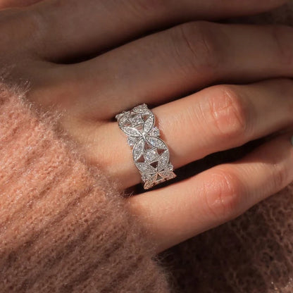 Luxury Exquisite Silver Color Finger Ring Female Shinning Cubic Zirconia Jewelry for Wedding Aesthetic Accessories Gift