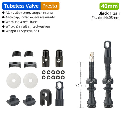 Bicycle Tubeless Tire Valve Carbon Rim Presta Valves 40 50 65 80mm F/V Nipple Detachable Brass Core W/Cap For MTB Bike Air Valve