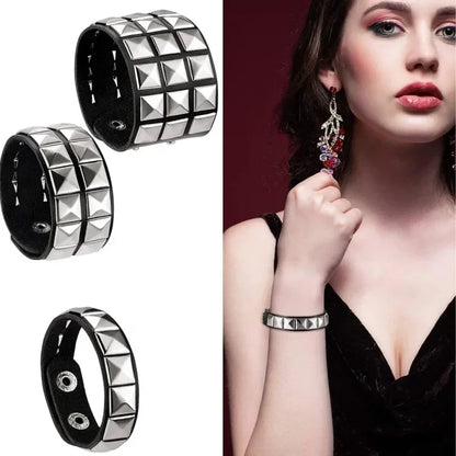New Punk Fashion Men Black Cuff Leather Bracelet Wristband Metal Rivets Stud Charm Bangle for Women Rock Gothic Jewelry 2024