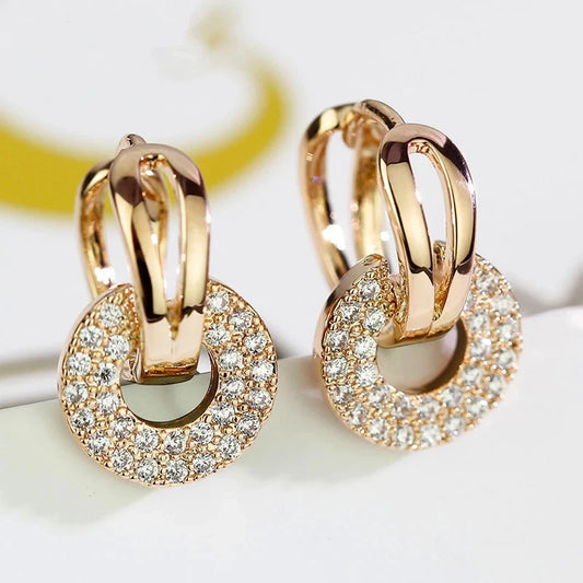 Dazzling Double Circle Linked Earrings for Women Silver Color/Gold Color Fashion Cubic Zirconia Earrings Luxury Jewelry