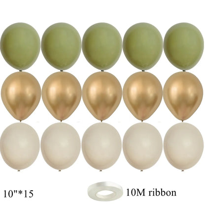 15/20PCS 10inch Vintage Balloons Retro Khaki Green Balloon Set for Wedding Anniversary Happy Birthday Party Decoration Supplies