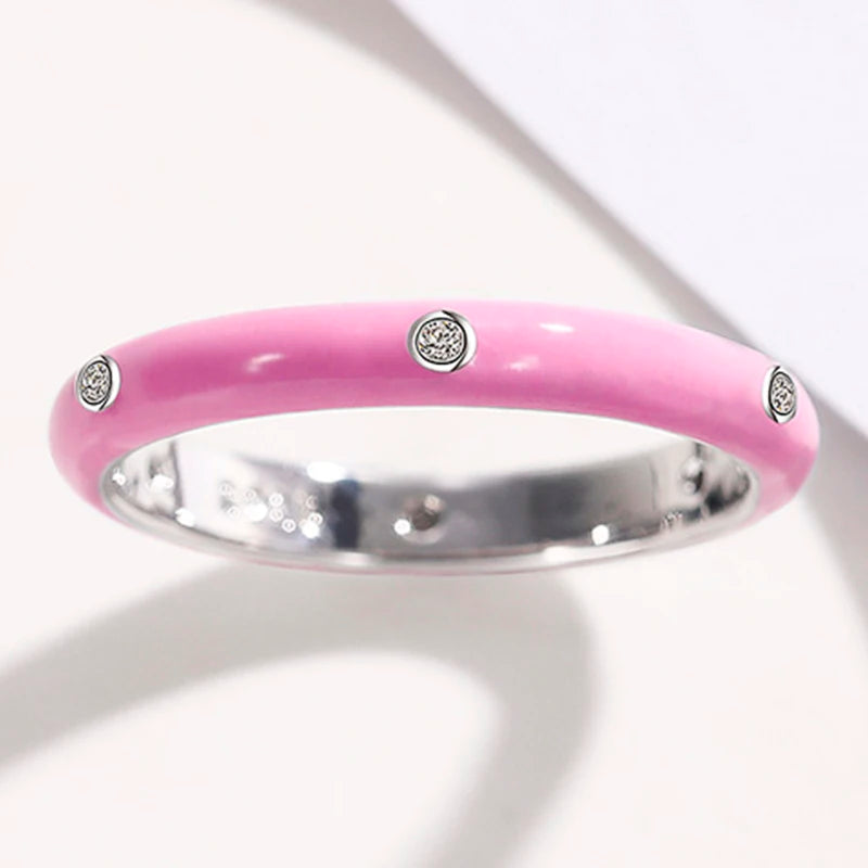 Rainbow Color Enamel Finger Rings for Women with Dazzling CZ Stone Exquisite Fashion Female Accessories Party Jewelry Hot