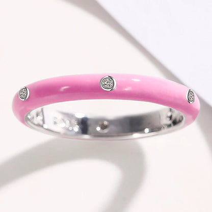 Rainbow Color Enamel Finger Rings for Women with Dazzling CZ Stone Exquisite Fashion Female Accessories Party Jewelry Hot