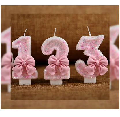 Cute Pink Bow 3D Number Cake Candles for Birthday Party Decorations Birthday Decoration  Cake Decorating Tools