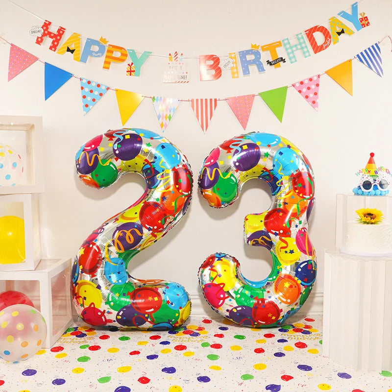 Digital Number Balloon, Aluminum Foil, Gradient Rainbow, Birthday Party, Wedding, Christmas Decoration, 40"