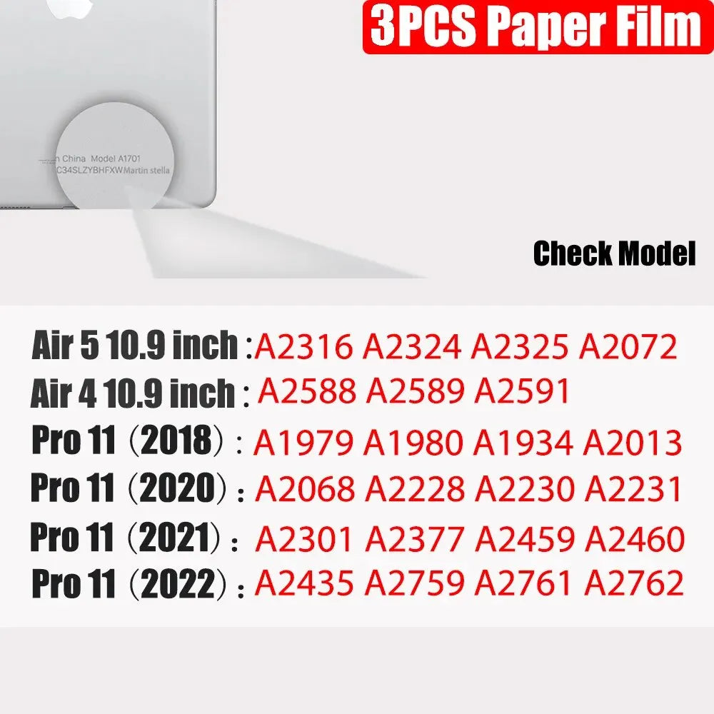 3Pcs Paper Feel Like Screen Protector For iPad 10th 9th Generation 8 7 6 Air 5 4 Pro 11 12.9 10.5 9.7 Mini 5 6 13 2024 No Glass