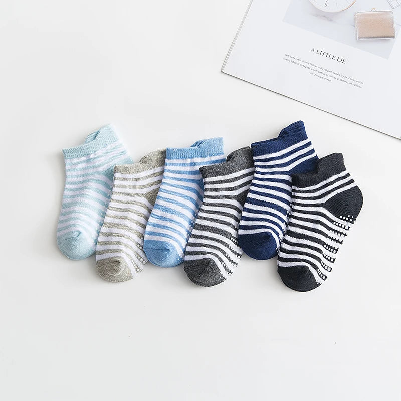 6/12 Pairs/lot 0-5 Yrs Cotton Children's Anti-slip Boat Socks For Boys Girl Low Cut Floor Kid Sock With Rubber Grips Polka dot