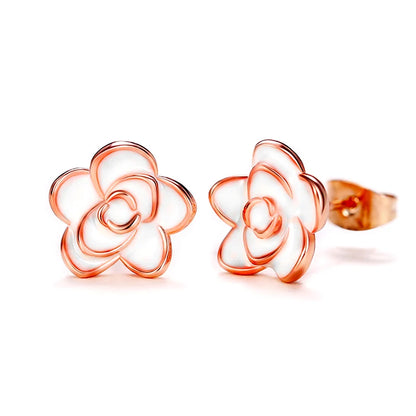 Huian Classic Camellia Flower Stud Earring Delicate Women Accessory  Daily Wearing Party Earring with White/Black Flower Jewelry