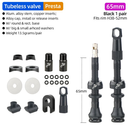 Bicycle Tubeless Tire Valve Carbon Rim Presta Valves 40 50 65 80mm F/V Nipple Detachable Brass Core W/Cap For MTB Bike Air Valve