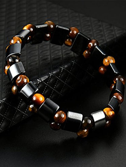 1PC Fashionable Black Gallstone Elastic Adjustable Health Energy Magnetic Therapy Hematite Bracelet for Men and Women
