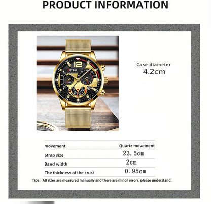 Fashion Mens Business Watches Luxury Stainless Steel Mesh Belt Quartz Wrist Watch Luminous Clock Men Casual Calendar Watch