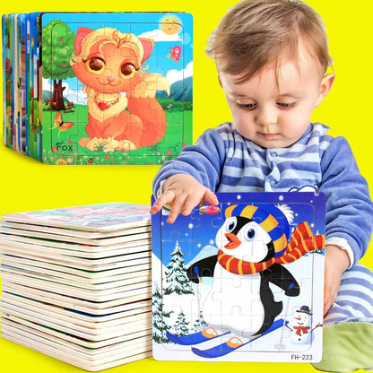 Baby Toys 20Piece Wooden Puzzle Cartoon Animal Vehicle 3D Jigsaw Puzzle Game Montessori  Educational Toys For Children Gifts
