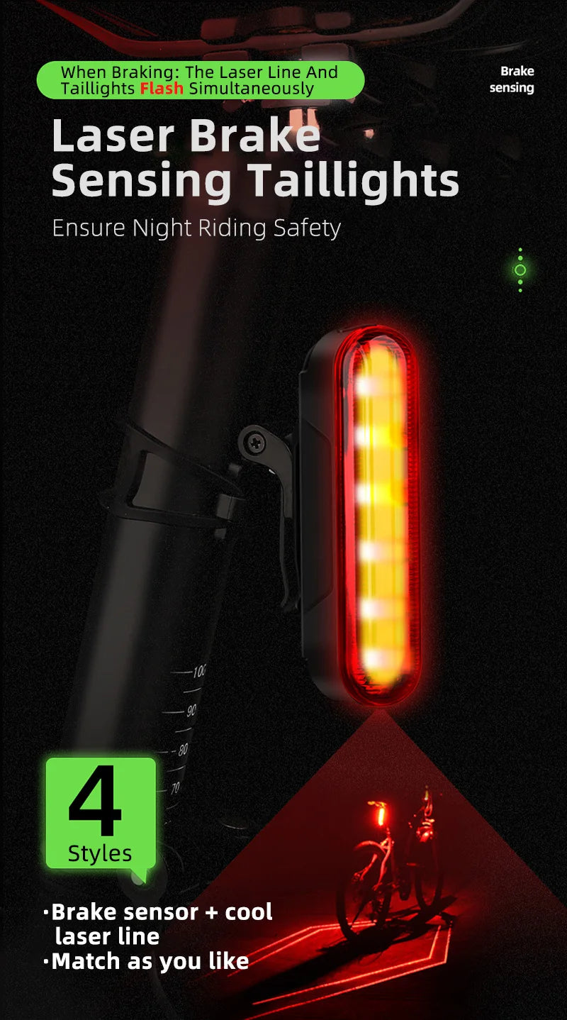 WEST BIKING Bike Taillight Laser Brake Sensing Rear Light IPX5 Waterproof USB Charging Bike Light MTB Road Bicycle Accessories