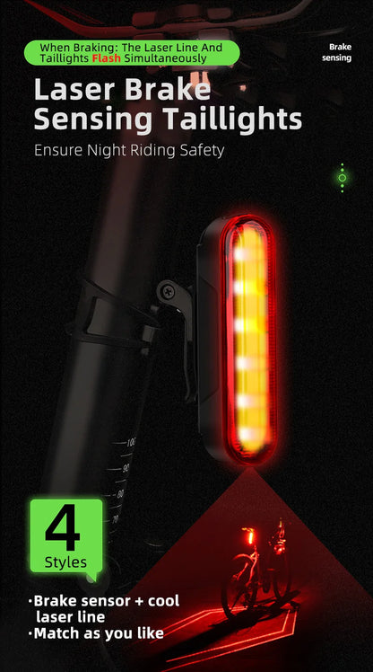 WEST BIKING Bike Taillight Laser Brake Sensing Rear Light IPX5 Waterproof USB Charging Bike Light MTB Road Bicycle Accessories