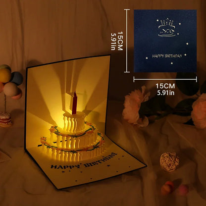 3D Light Music Birthday Card Pop Up Cake Creative Greeting Card Happy Birthday Party Gift Message Cards