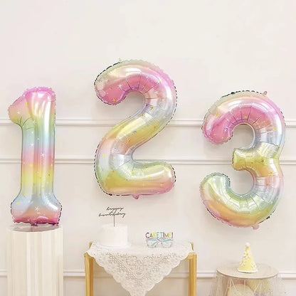 1pc 40inch Pastel Rainbow Number Foil Balloons Star Sky Gradient Digital Balloon Kids  Birthday Party Decorations Helium Ball