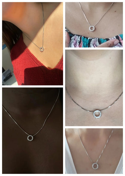 Circle Necklace with Cubic Zirconia Simple Stylish Clavicle Chain Necklace for Women Wedding Eternity Jewelry