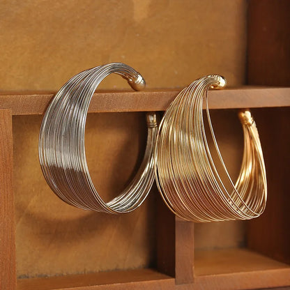 1PC Retro Gold Multi Layer Open Wide Cuffs Women's Punk Metal Adjustable Personalized Bracelet Jewelry Outdoor Party Gift-5034