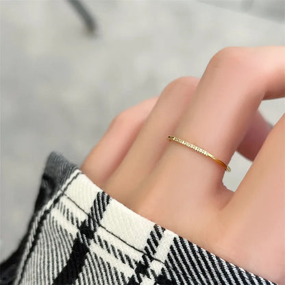 New Fashion stainless steel Cubic Zirconia Thin Finger Ring Fashion Jewelry Zircon Wedding Ring