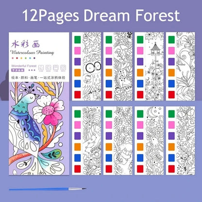 Portable Watercolor Painting Book 12 Sheets Coloring Book With Paint Brush Gouache Book Kids Graffiti Picture Drawing Toys