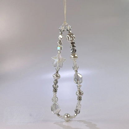 Cute Silver Butterfly Bead Keychain on the Phone Charm Cute Lanyard Cell Phone Strap Pendant For Woman Mobile Accessories