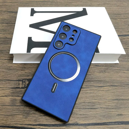 Luxury Matte Leather Case For Samsung Galaxy S25 S24 S23 S22 S21 Ultra Plus FE Note 20 S 23 22 For Magsafe Wireless Full Cover