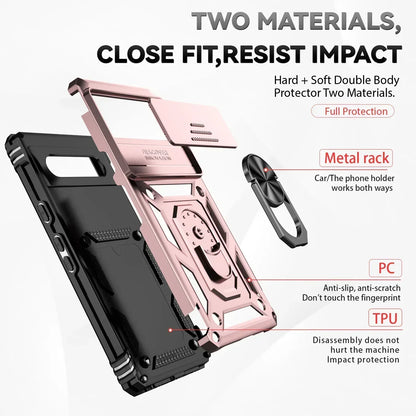 Shockproof Hybrid Dual Layer Magnetic Metal Ring stand Case For Google Pixel 9 8 7 Pro 6 6A 7A Slide Camera Lens Protetion Cover