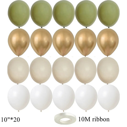 15/20PCS 10inch Vintage Balloons Retro Khaki Green Balloon Set for Wedding Anniversary Happy Birthday Party Decoration Supplies