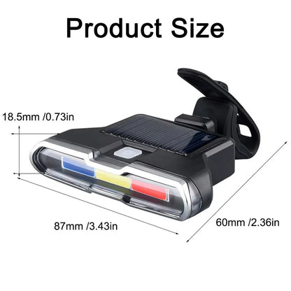 Bicycle Tail Light USB Rechargeable Bike Taillight Solar Power Long Endurance Cycling Rear Lamp Bright Mtb Warning Flashlight