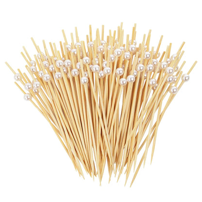 100pcs Wedding Party Pearl Disposable Skewers Food Fruit Picks Bamboo Cocktail Buffet Cake Toothpick Wedding Birthday Supplies