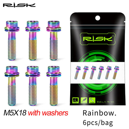 6pcs/bag RISK Bike Stem Bolts Bicycle Handlebar Fixing Screws Titanium Alloy M5x16 M5x18 M5X20 Wish Washers Hex Socket Head