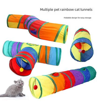 650g Rainbow Cat Toy Tunnel Playground Cats Scratching Running Interactive Teaser Toy Kittens Adult Cats