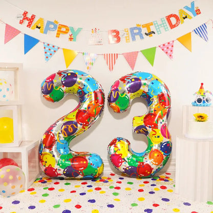 Digital Number Balloon, Aluminum Foil, Gradient Rainbow, Birthday Party, Wedding, Christmas Decoration, 40"
