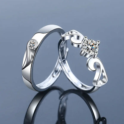 Luxury Crystal Angel Demon Couple Rings for Women Men Romantic Fashion Wings Design Adjustable Engagement Ring Wedding Jewelry