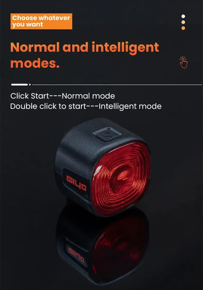 Smart Brake Bicycle Rear Light Auto on/Off Stop Signal Brake Road Bike LED Taillight Type-C Charge MTB Cycling Safety Flash Lamp