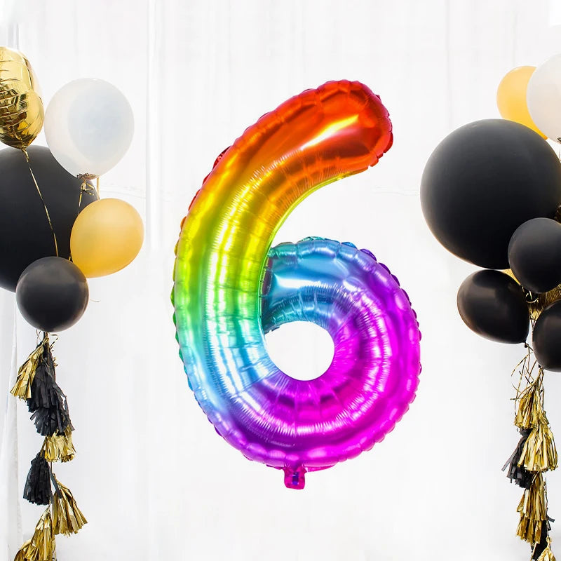 Digital Number Balloon, Aluminum Foil, Gradient Rainbow, Birthday Party, Wedding, Christmas Decoration, 40"