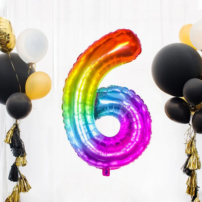 Digital Number Balloon, Aluminum Foil, Gradient Rainbow, Birthday Party, Wedding, Christmas Decoration, 40"