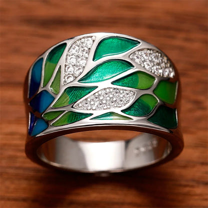Aesthetic Enamel Flower Finger Ring for Women Wedding Party New 2023 Ring Silver Color Luxury Cubic Zirconia Jewelry Gift